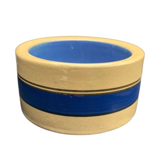 Dog Cat Pet Bowl Heavy Vintage BRETBY Stoneware Pottery Blue Striped 6" x 4" - Picture 1 of 7